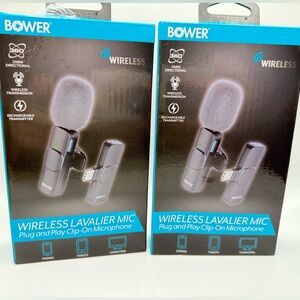 2 Bower Wireless Lavalier Microphone; plug-and-play clip-on mic